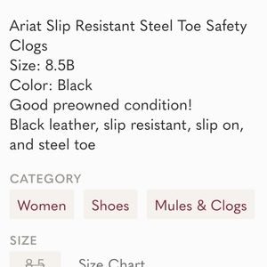 Ariat Slip Resistant Steel Toe Safety Clogs 8.5B